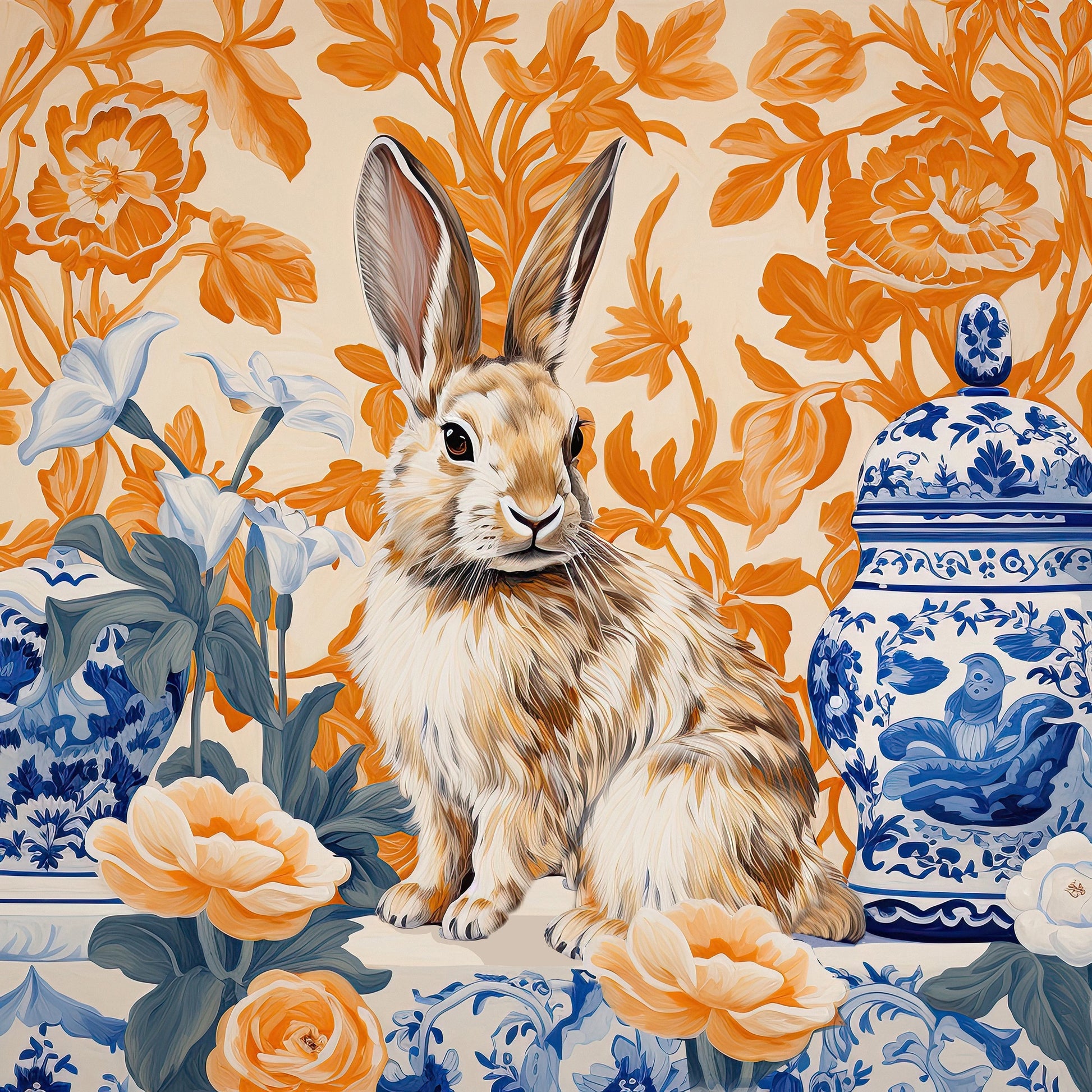 Chinoiserie Blue & White Rabbit Art Print | Crum Art