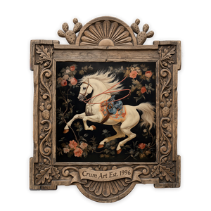 Carousel Horse — chinoiserie art print by Crum Art in a square carved wood frame