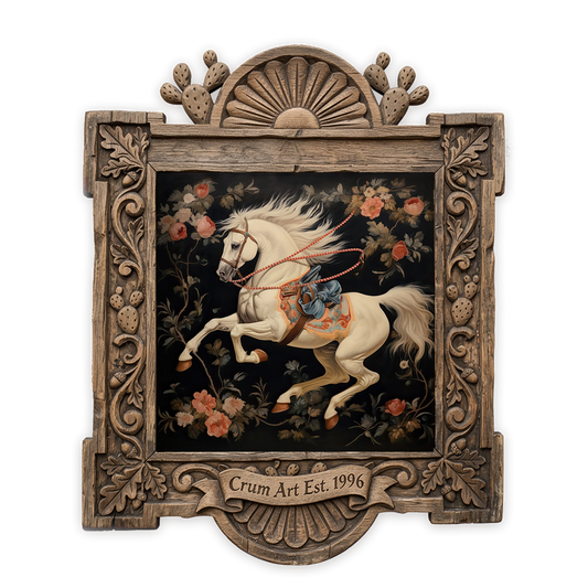 Carousel Horse — chinoiserie art print by Crum Art in a square carved wood frame