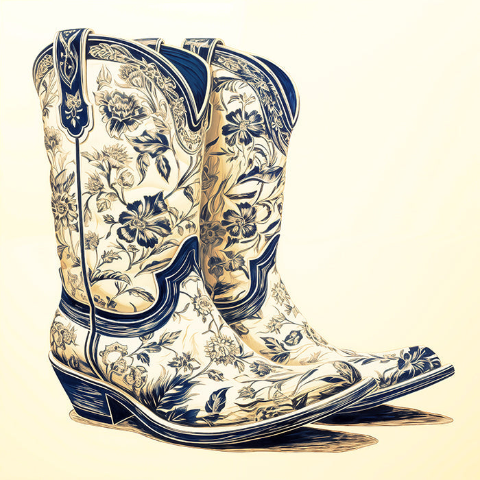 Chinoiserie Floral Cowboy Boots Art Print | Crum Art