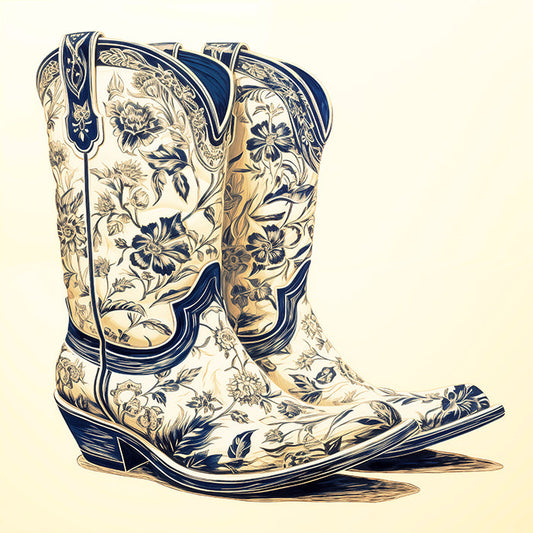 Chinoiserie Floral Cowboy Boots Art Print | Crum Art
