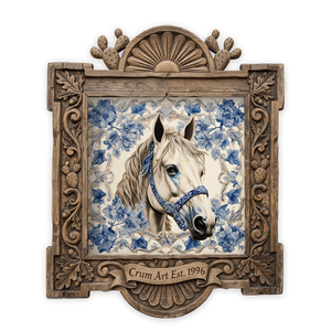 Blue & White Horse Portrait — one of the 3 prints in The Stable Set | Crum Art