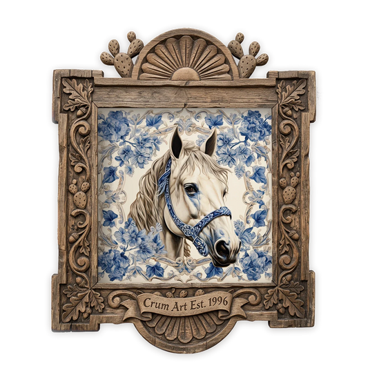 Blue & White Horse Portrait — one of the 3 prints in The Stable Set | Crum Art