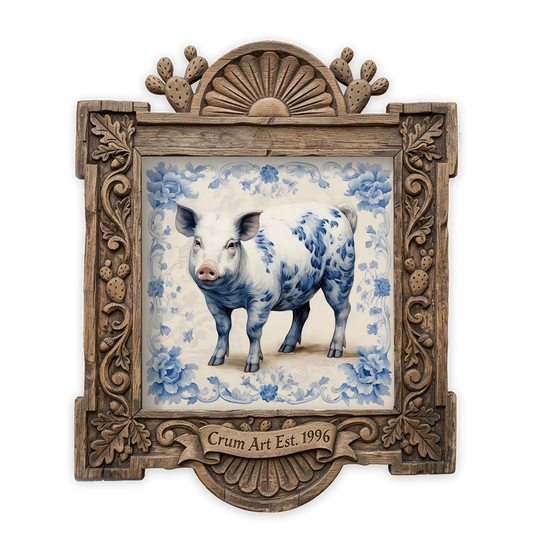 Blue & White Pig — one of the 3 prints in The Barnyard Set | Crum Art
