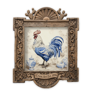 Blue & White Chicken — one of the 3 prints in The Barnyard Set | Crum Art