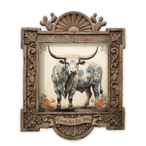 Blue & White Longhorn Bull — one of the 3 prints in The Pasture Set | Crum Art