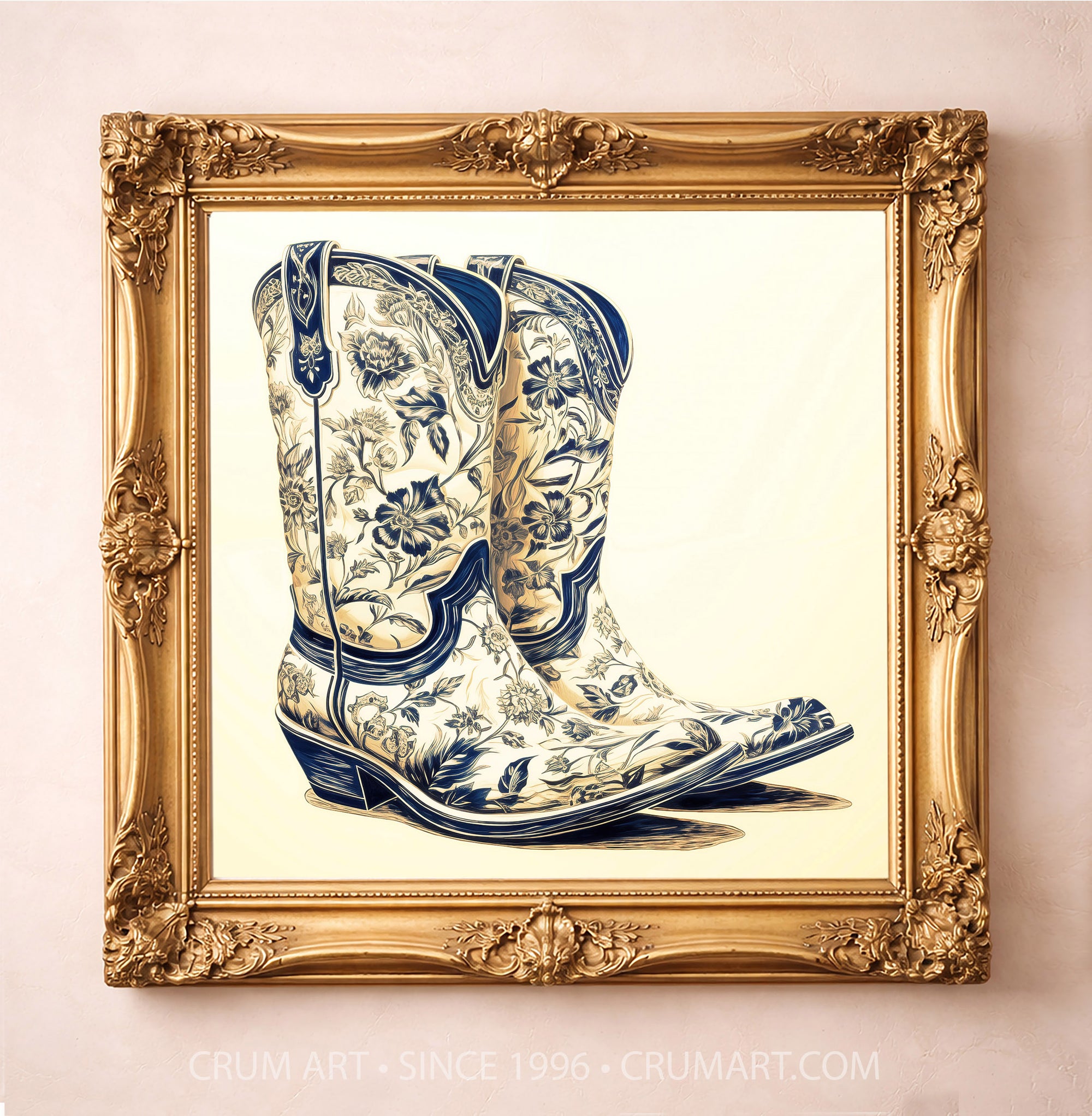 Chinoiserie Floral Cowboy Boots Art Print | Crum Art