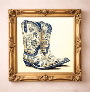 Chinoiserie Floral Cowboy Boots Art Print | Crum Art