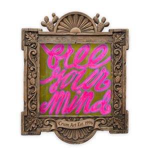Free Your Mind — dopamine decor art print by Betsy Crum in a square carved wood frame