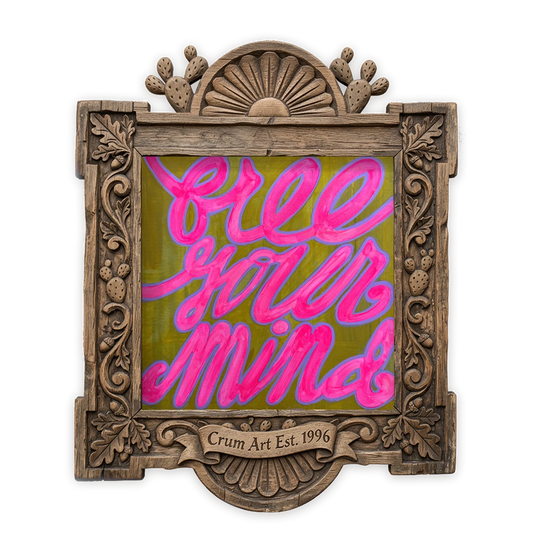Free Your Mind — dopamine decor art print by Betsy Crum in a square carved wood frame