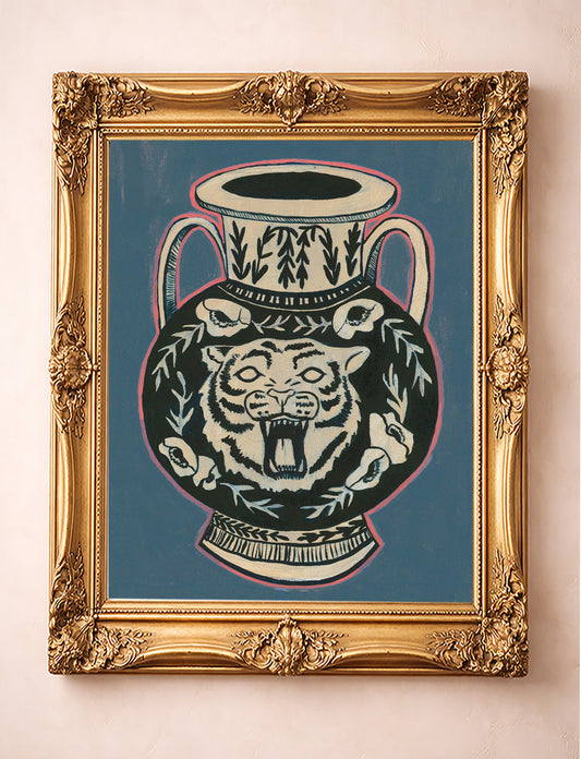 Tiger Amphora shown framed by Crum Art