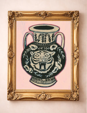 Tiger Amphora shown framed by Crum Art