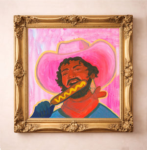 Cowboy Art Print  - Corn Dog Cowboy Art in Pink | Caya Crum