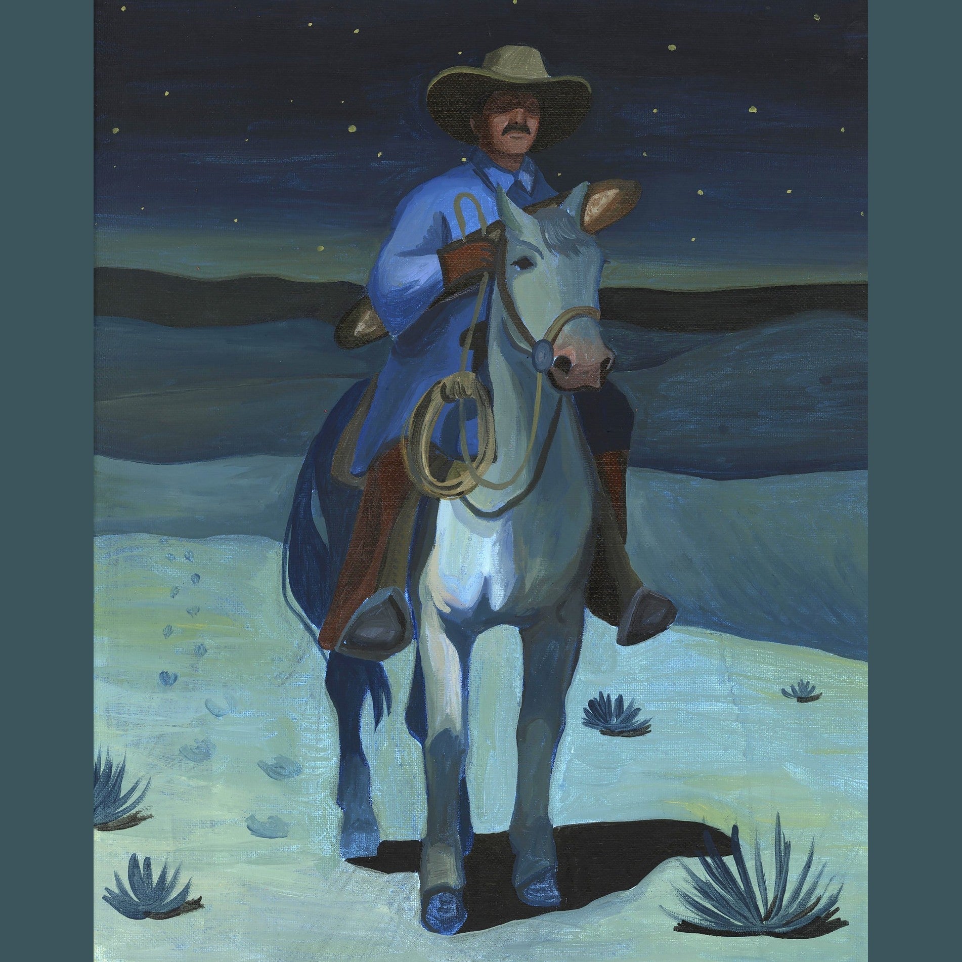 Cowboy with Baguette Night Print | Caya Crum | Crum Art Crum Art