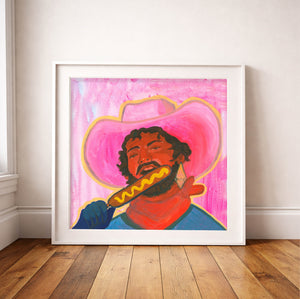 Cowboy Art Print  - Corn Dog Cowboy Art in Pink | Caya Crum