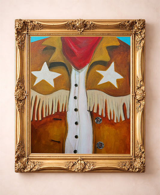 Cowboy Stars Fringe Vest — western art print by Caya Crum in a gold frame
