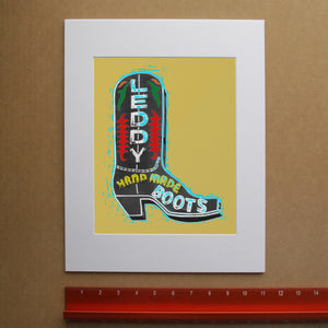 Leddy boot ochre print by Betsy Crum, hand-signed vertical print