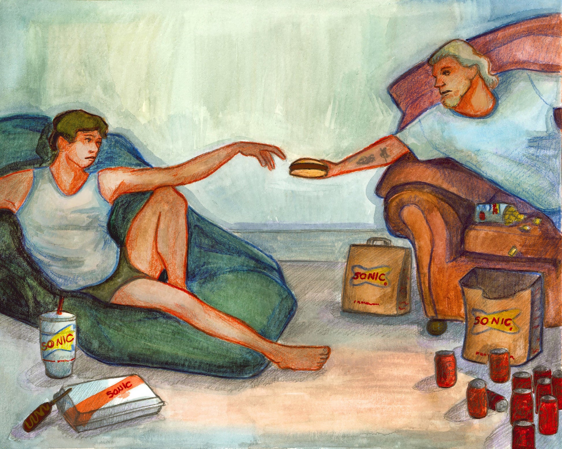 Creation of Sonic Art Print — Michelangelo Spoof Weirdcore Wall Art | Caya Crum