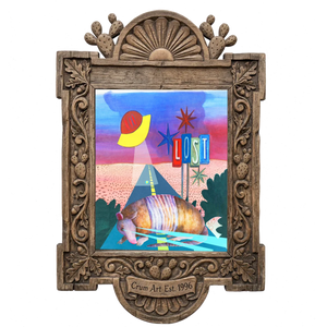 Armadillo UFO Spaceship — armadillo art print by Caya Crum in a carved wood frame