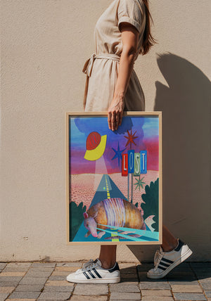 Armadillo UFO Spaceship desert art print by Caya Crum — framed with velvet mat