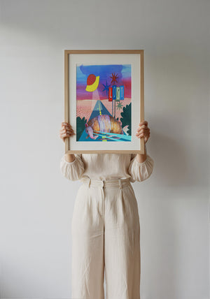 Armadillo UFO Spaceship desert art print by Caya Crum — framed with velvet mat