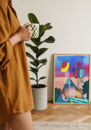 Armadillo UFO Spaceship desert art print by Caya Crum — framed with velvet mat