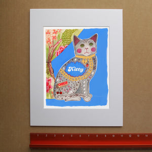 Preppy Staffordshire cat print by Caya Crum in pink, maximalist cat wall decor