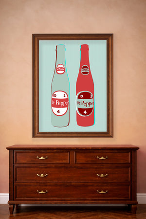 Dr Pepper twin 10 2 4 bottles print by Betsy Crum, frame mockup