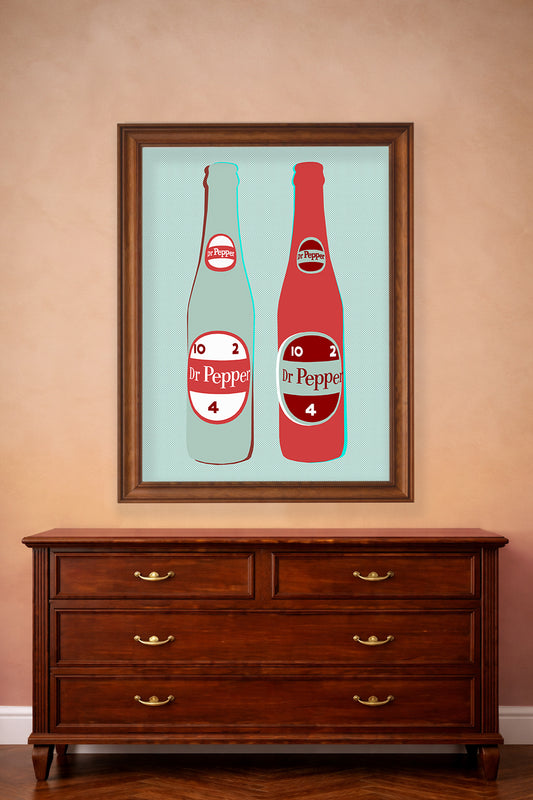 Dr Pepper Art and Decor  - Texas Pop Art Twin 10 2 4 Bottles | Betsy Crum Art