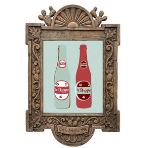 Twin 10 2 4 Bottles — Dr Pepper art print by Betsy Crum in a carved wood frame