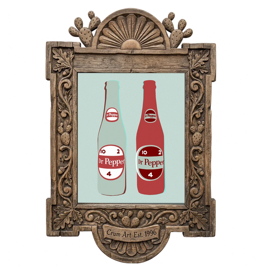 Twin 10 2 4 Bottles — Dr Pepper art print by Betsy Crum in a carved wood frame