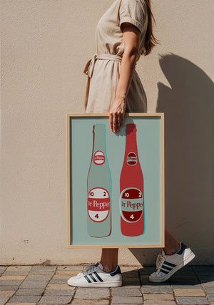 Dr Pepper Twin 10 2 4 Bottles art print by Betsy Crum — framed with velvet mat