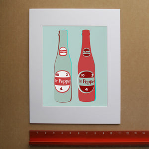 Dr Pepper twin bottles print by Betsy Crum, hand-signed vertical print