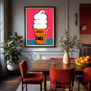 Pink Dog Tattoo shown framed by Crum Art