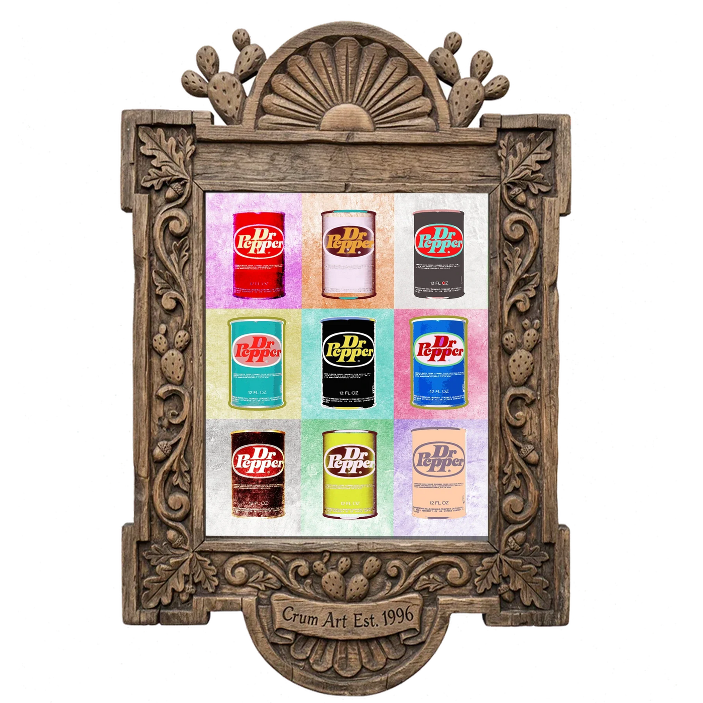 Warhol Pop Art — Dr Pepper art print by Betsy Crum in a carved wood frame