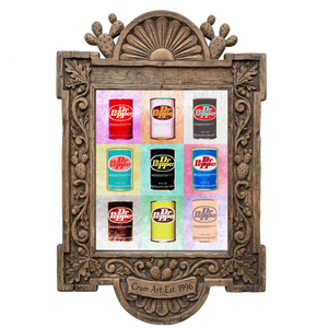 Warhol Pop Art — Dr Pepper art print by Betsy Crum in a carved wood frame