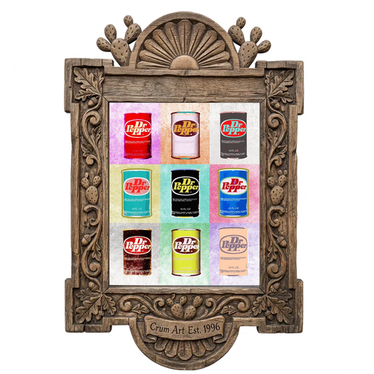 Warhol Pop Art — Dr Pepper art print by Betsy Crum in a carved wood frame