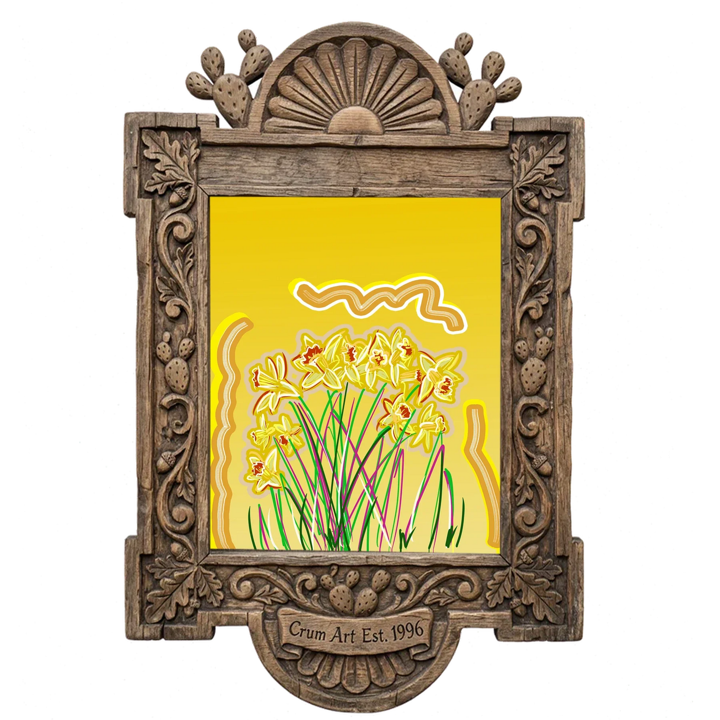 Daffodils on Yellow — art print in a carved wood frame, Crum Art