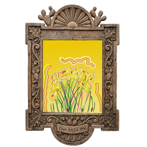 Daffodils on Yellow — flower art print by Caya Crum in a carved wood frame
