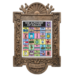 Alphabet — Dallas art print by Betsy Crum in a carved wood frame
