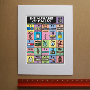 Alphabet of Dallas print by Betsy Crum, hand-signed vertical print