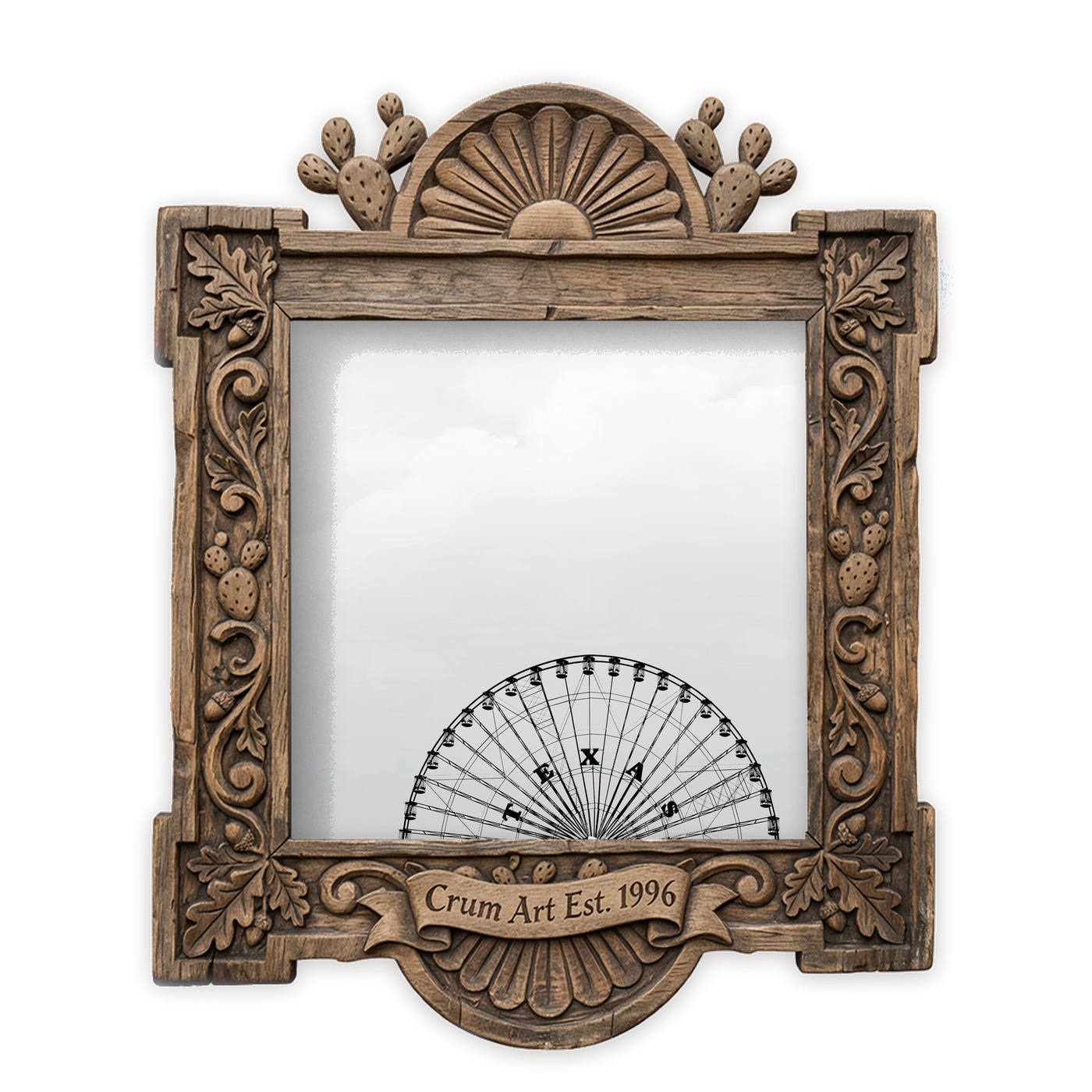 Texas Art | Texas Star Ferris Wheel Print, Square | Betsy Crum — art print in a carved wood frame, Crum Art