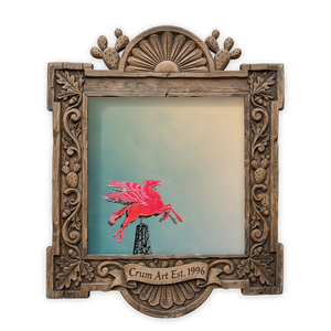 Dallas Art | Pegasus Flying Red Horse, Square | Betsy Crum — art print in a carved wood frame, Crum Art