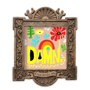 Funny Wall Art | DAMN. Jungalow Print | Betsy Crum — Pink — art print in a carved wood frame, Crum Art
