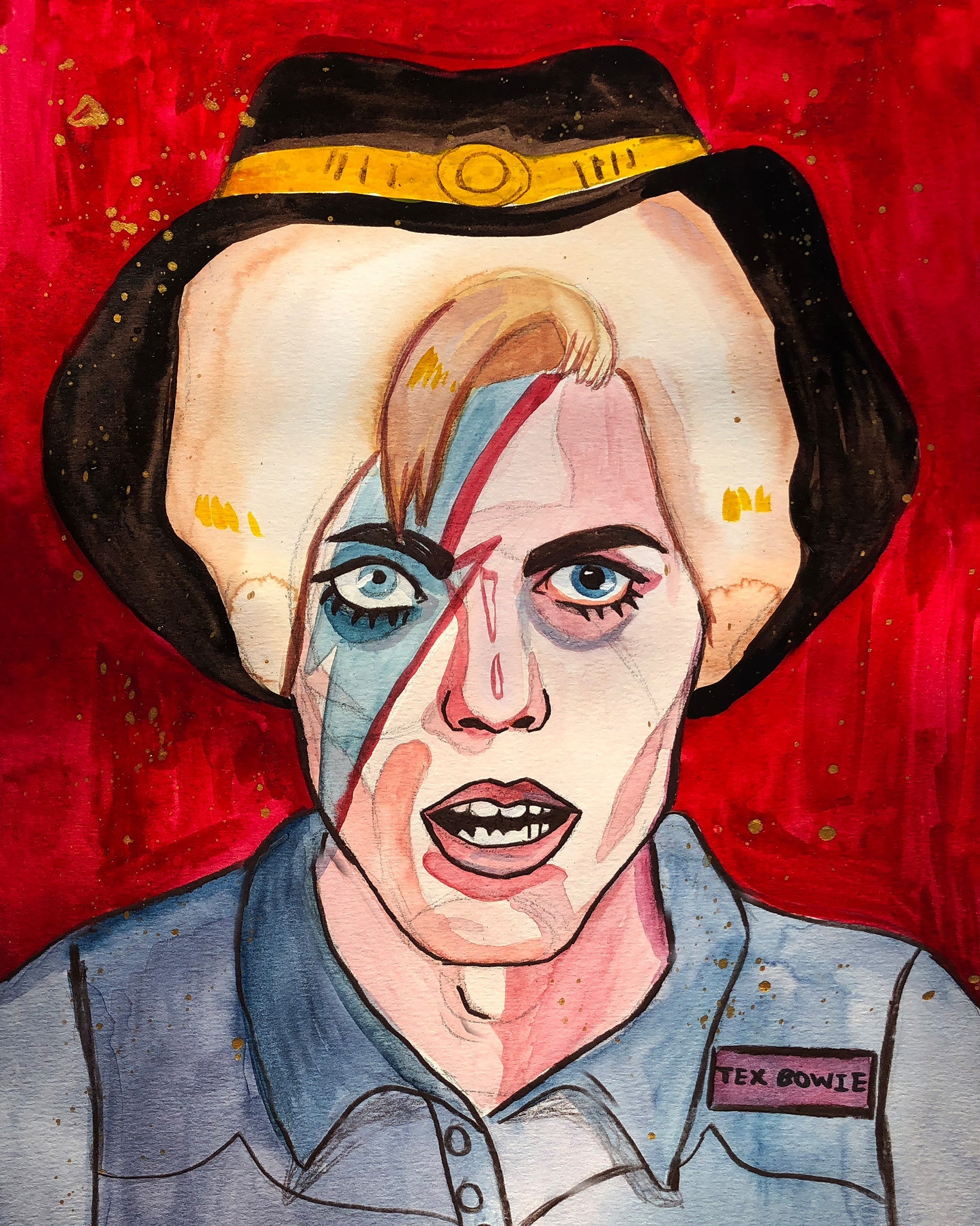 Cowboy Bowie fan art portrait by Caya Crum, imagining David Bowie as a western icon