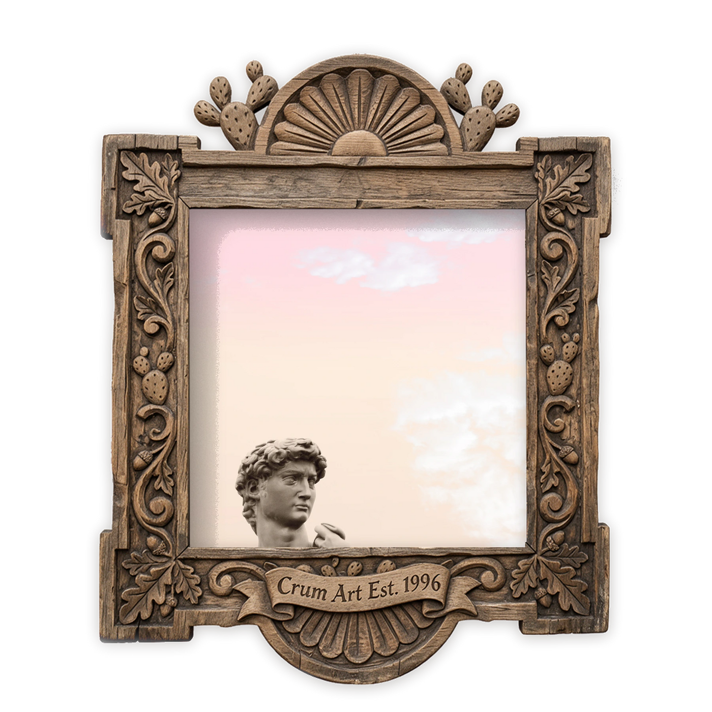 Greco Roman Art | David in a Front Yard | Betsy Crum — art print in a carved wood frame, Crum Art