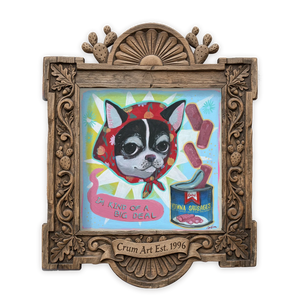 Vienna Sausage Chihuahua — dog art print by Caya Crum in a square carved wood frame