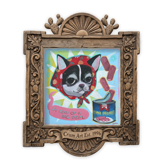 Vienna Sausage Chihuahua — dog art print by Caya Crum in a square carved wood frame