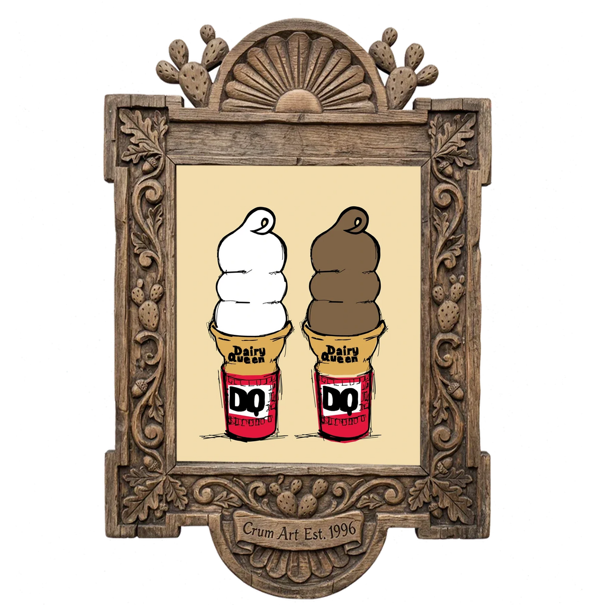 DQ Cone Pop Art — kitchen wall art print by Betsy Crum in a carved wood frame