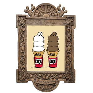 DQ Cone Pop Art — kitchen wall art print by Betsy Crum in a carved wood frame
